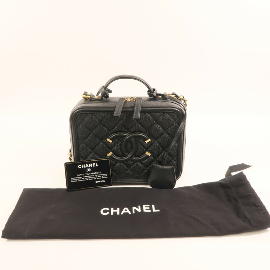 CHANEL 牛皮皮革Vanity Case金扣手挽肩背兩用袋-10