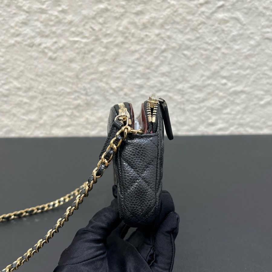 98新Chanel/香奈兒 經典晚宴包黑金荔枝皮雙層鏈條包-2