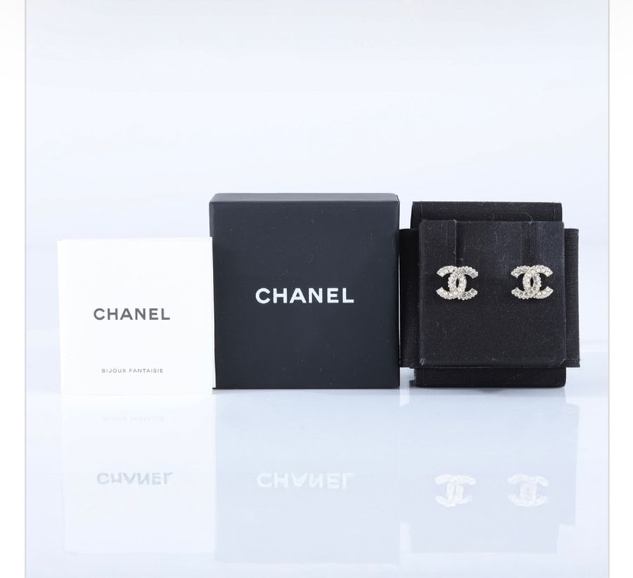 香奈兒 CHANEL CC LOGO 耳環 耳釘 C24V 水鑽雙C耳環 原廠盒子-4