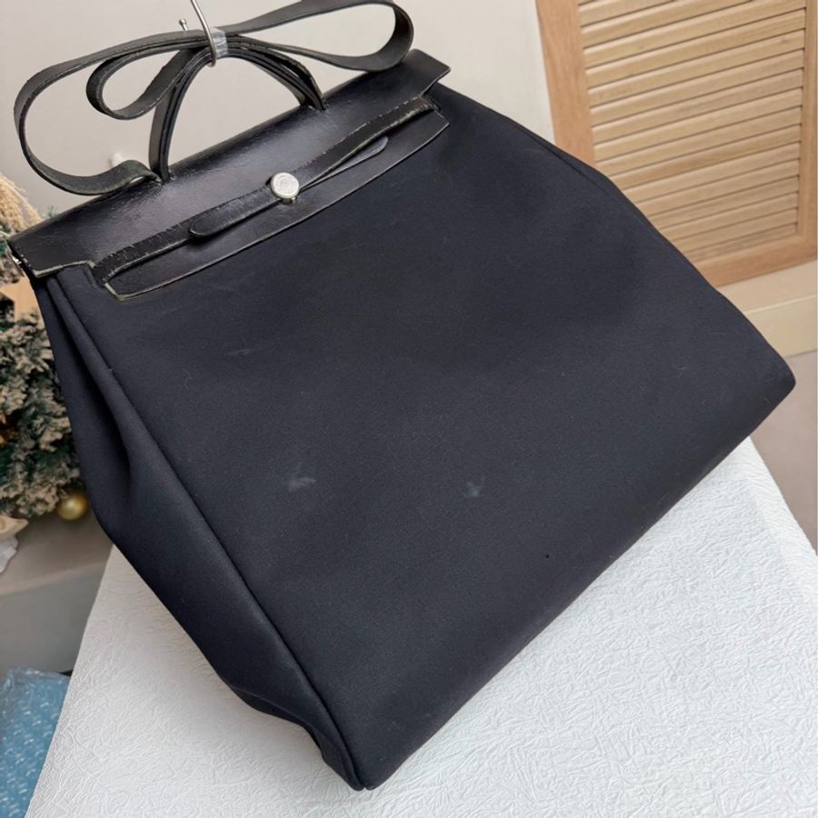 【91新 ✨ 全網最低價!】 中古 HERMES愛馬仕 黑色帆布拼皮Herbag手提 單肩 斜挎包(下單前先詢問庫存❗️❗️)-3