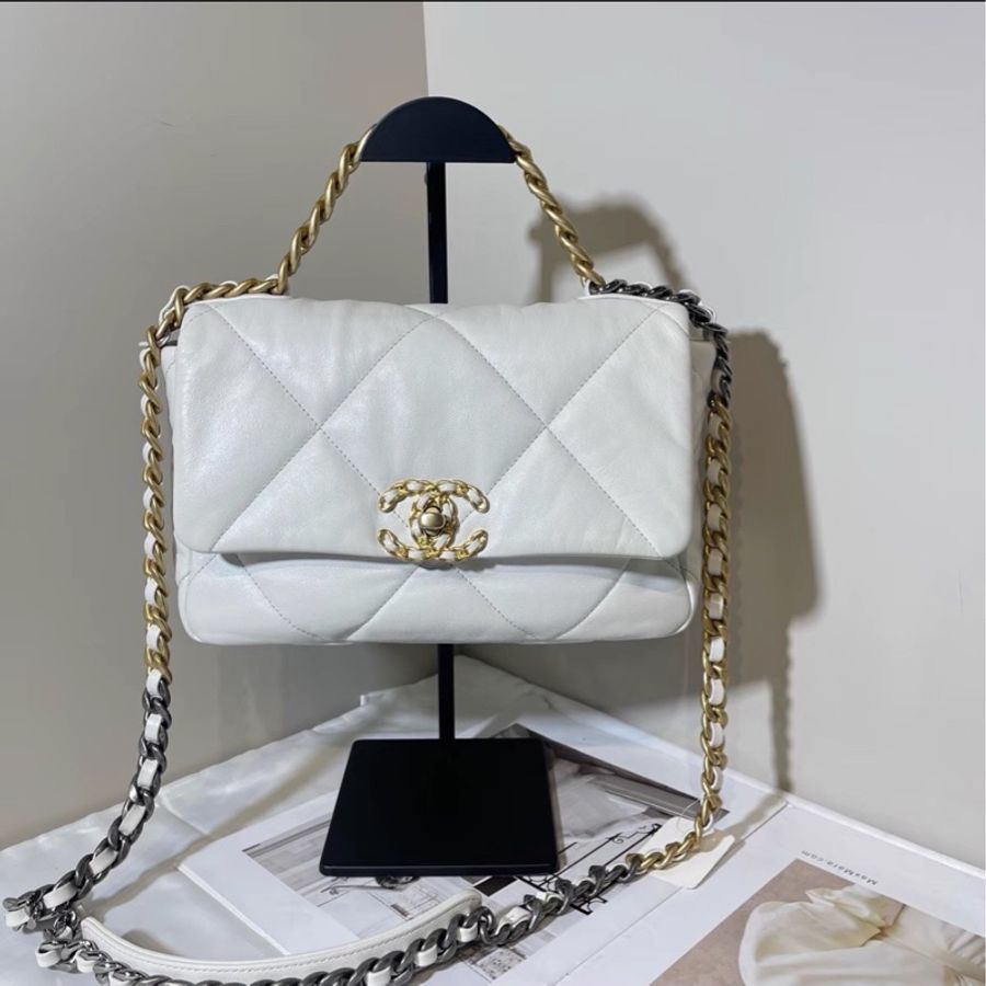 白雪公主來啦❄️99新🆕Chanel香奈兒白金菱格紋小號19bag單肩斜挎手提包-6