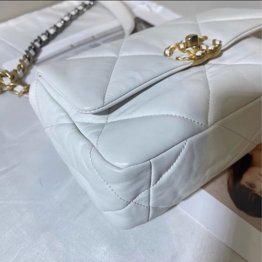 白雪公主來啦❄️99新🆕Chanel香奈兒白金菱格紋小號19bag單肩斜挎手提包-12