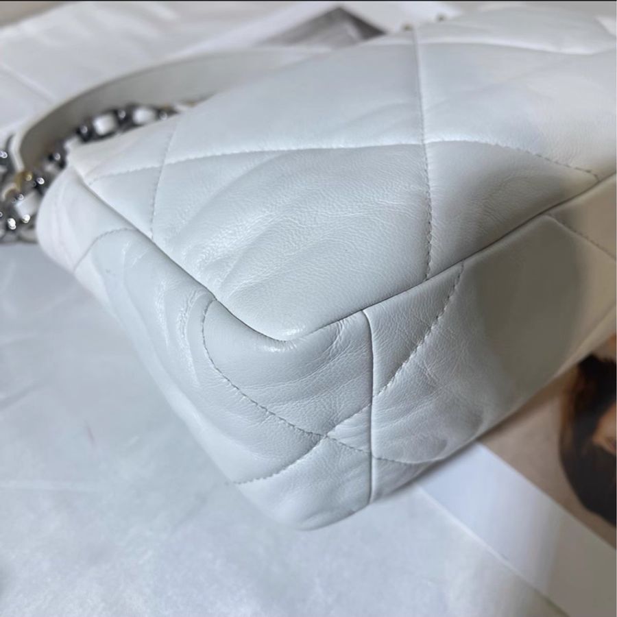 白雪公主來啦❄️99新🆕Chanel香奈兒白金菱格紋小號19bag單肩斜挎手提包-14