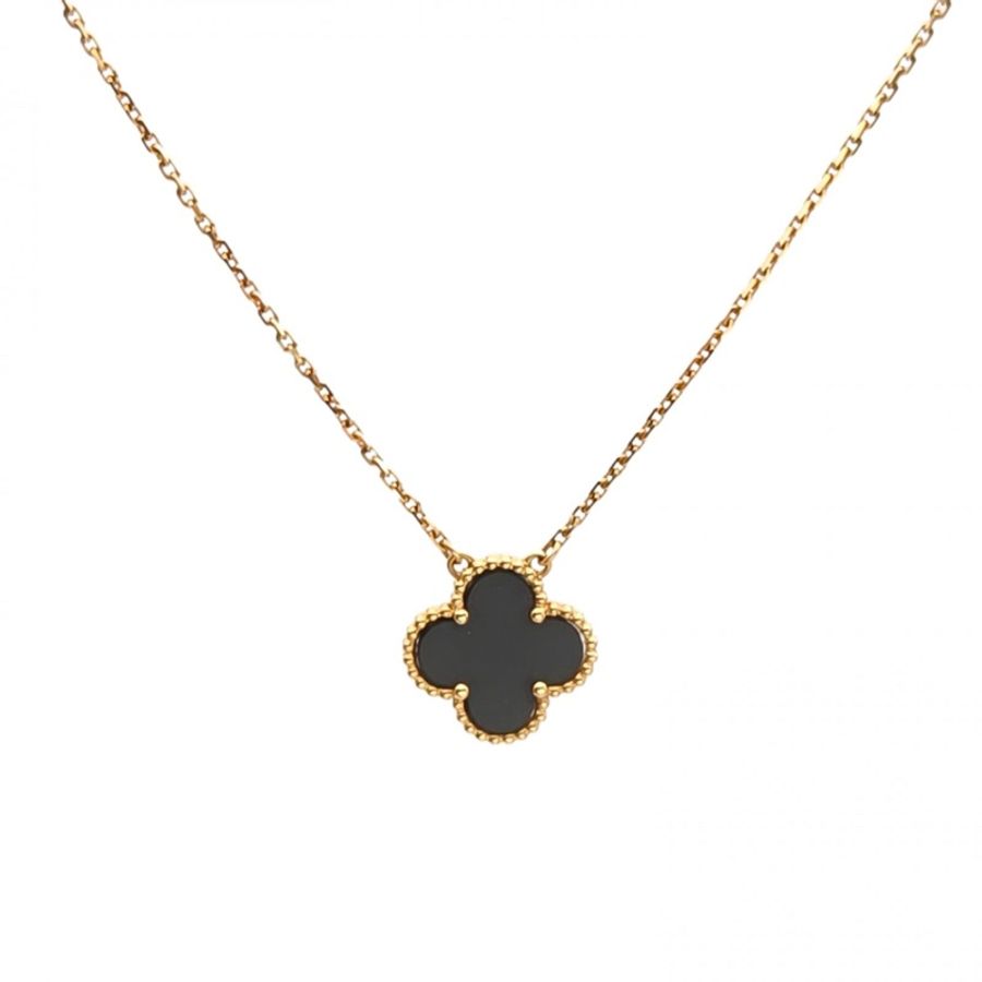 VAN CLEEF&ARPELS VintageAlhambra中號單花項鏈新扣18K黃金/縞瑪瑙-0