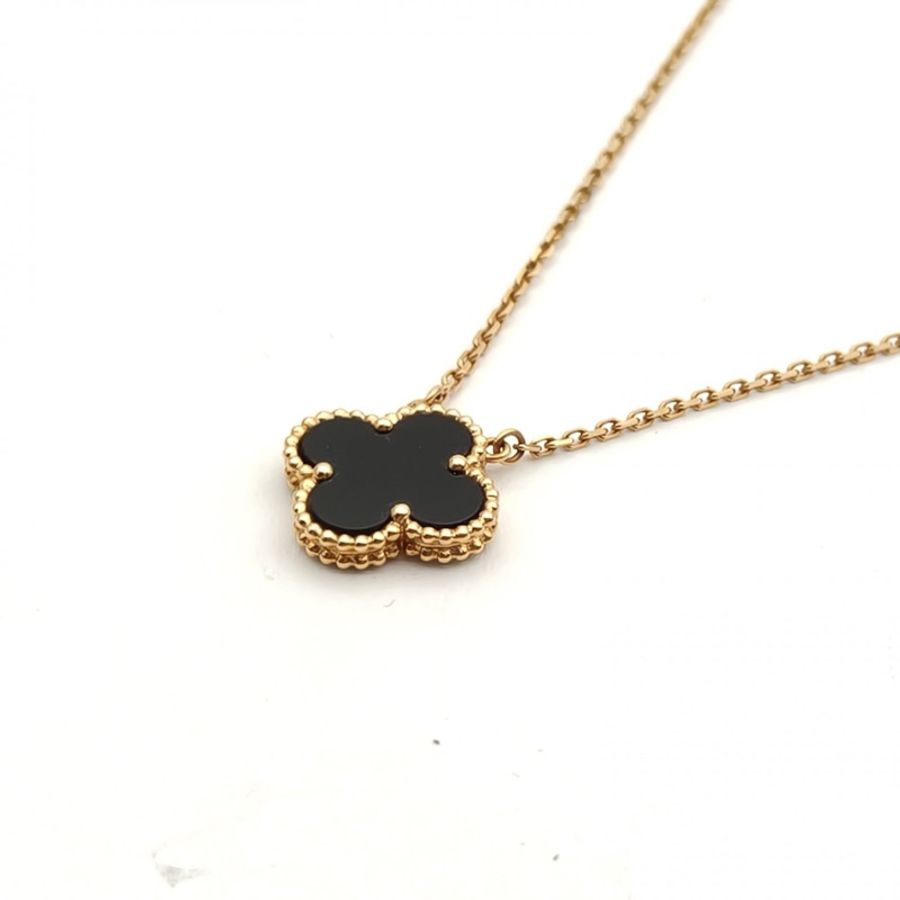 VAN CLEEF&ARPELS VintageAlhambra中號單花項鏈新扣18K黃金/縞瑪瑙-3