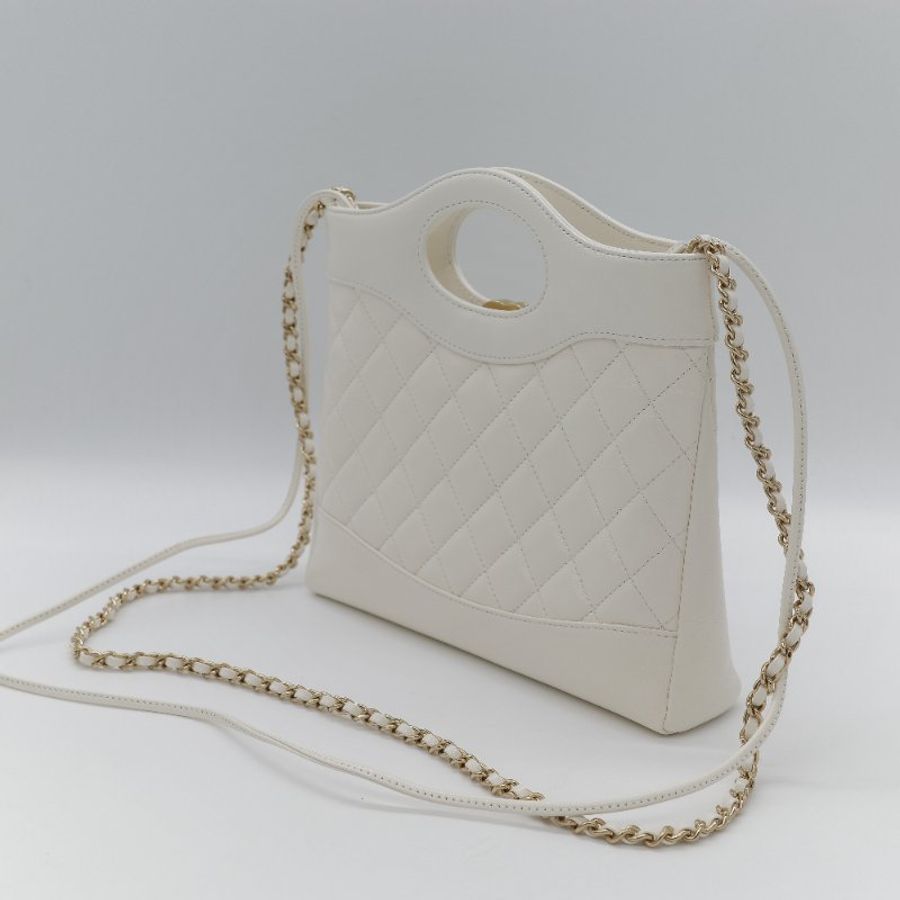 Chanel 香奈兒 31Bag Mini 22cm 白雪公主 奶白色 油蠟皮 晶片款 淺金扣 手提包 斜挎包 兩用包-6