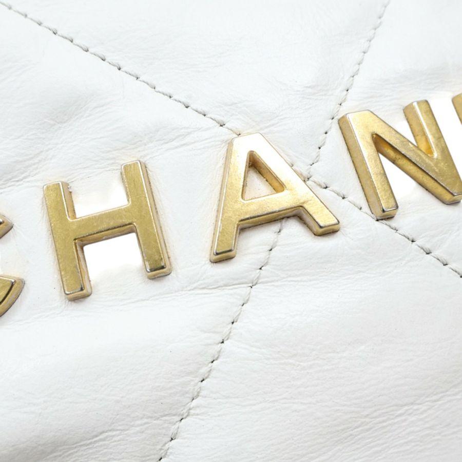 白色 牛皮 22 鍊帶 肩背包 金釦【CHANEL 香奈兒】 AS3260-19