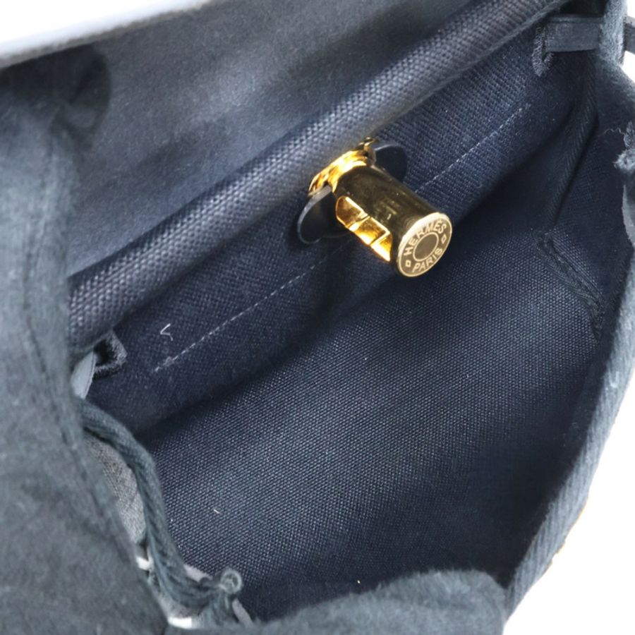 黑色 牛皮/帆布 Herbag Zip 20 Mini 肩背包 W刻 金釦【HERMES 愛馬仕】-4