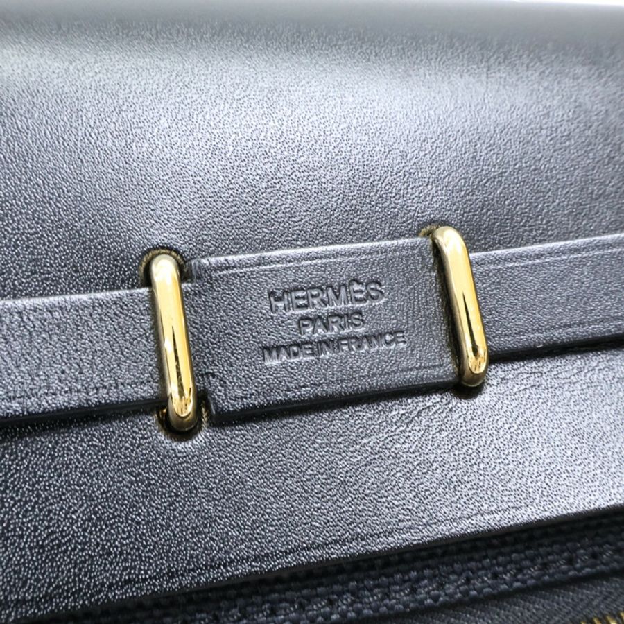黑色 牛皮/帆布 Herbag Zip 20 Mini 肩背包 W刻 金釦【HERMES 愛馬仕】-6