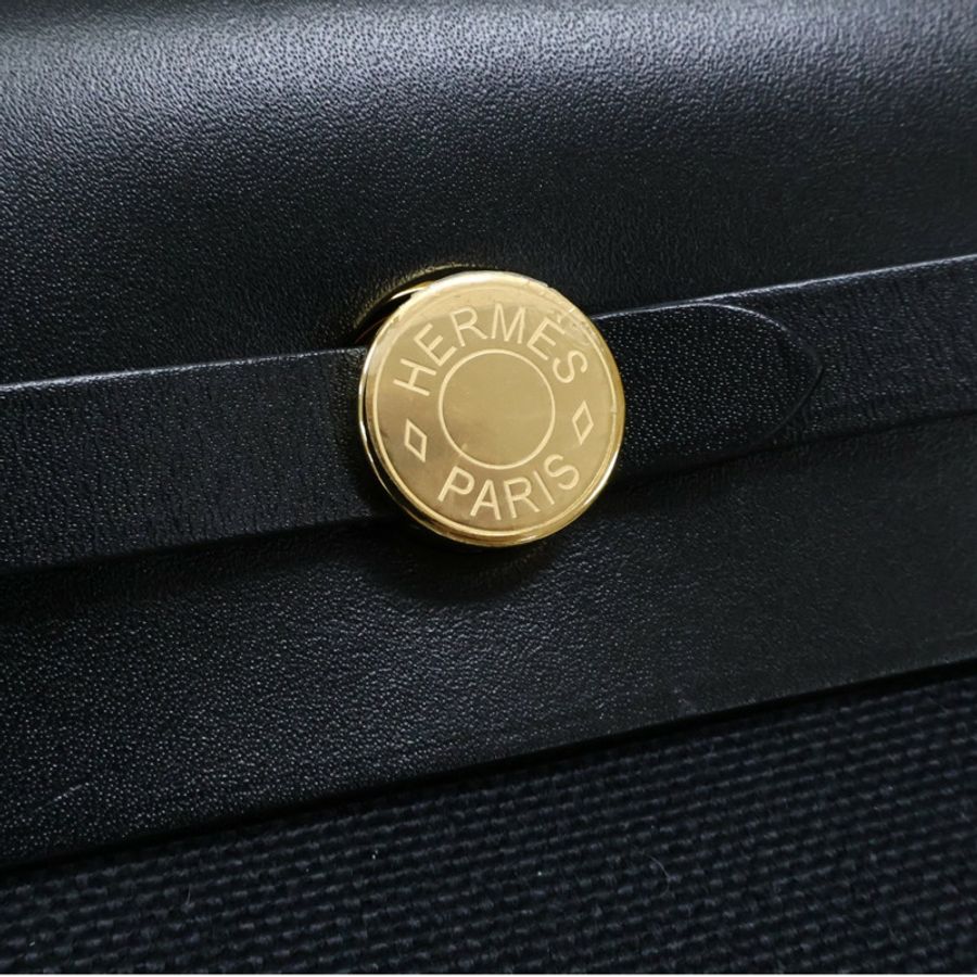 黑色 牛皮/帆布 Herbag Zip 20 Mini 肩背包 W刻 金釦【HERMES 愛馬仕】-8