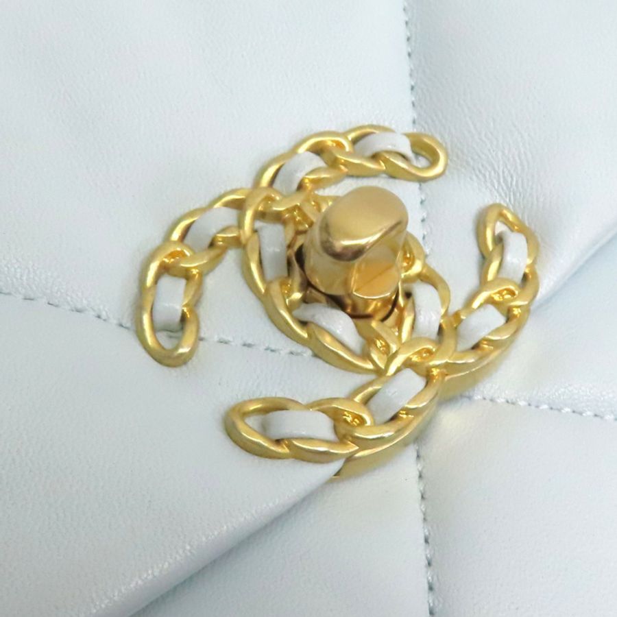 藍色 菱格紋 羊皮 Chanel 19 肩背包 金釦【CHANEL 香奈兒】 AS1160-9