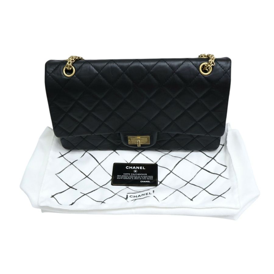 黑色 菱格紋 牛皮 2.55 鍊帶 肩背包 金扣【CHANEL 香奈兒】 A37590-6