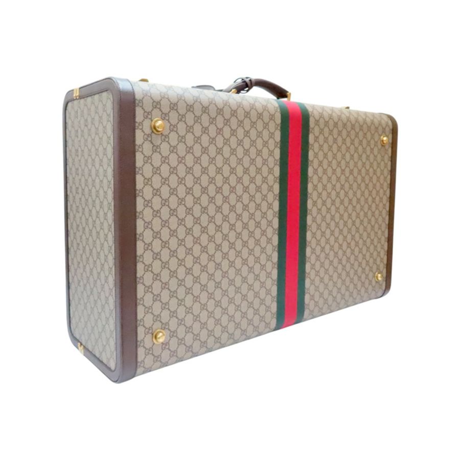 棕色 緹花帆布 牛皮 Savoy maxi 手提行李箱【GUCCI 古馳】 722177-1