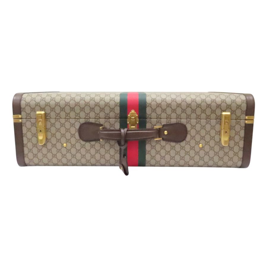 棕色 緹花帆布 牛皮 Savoy maxi 手提行李箱【GUCCI 古馳】 722177-2