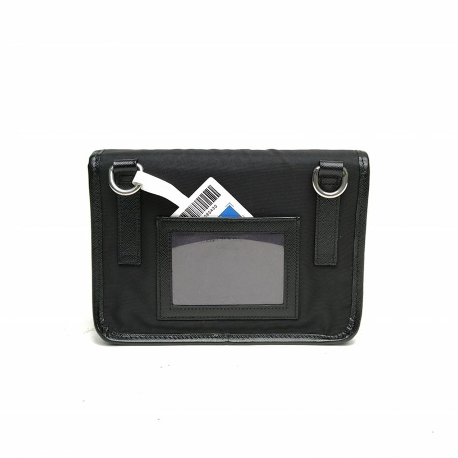 PRADA 黑色牛皮尼龍saffiano三角標斜挎包手機包-2