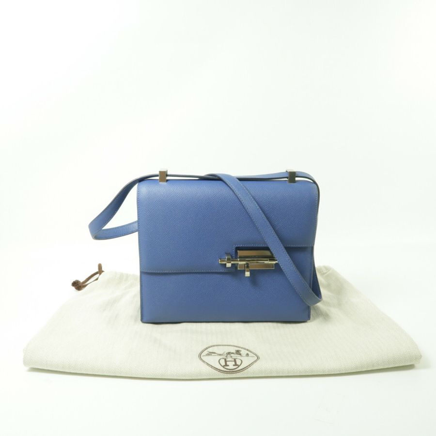 HERMES Epsom皮革Verrou 23銀扣肩背袋Bleu Encre-9