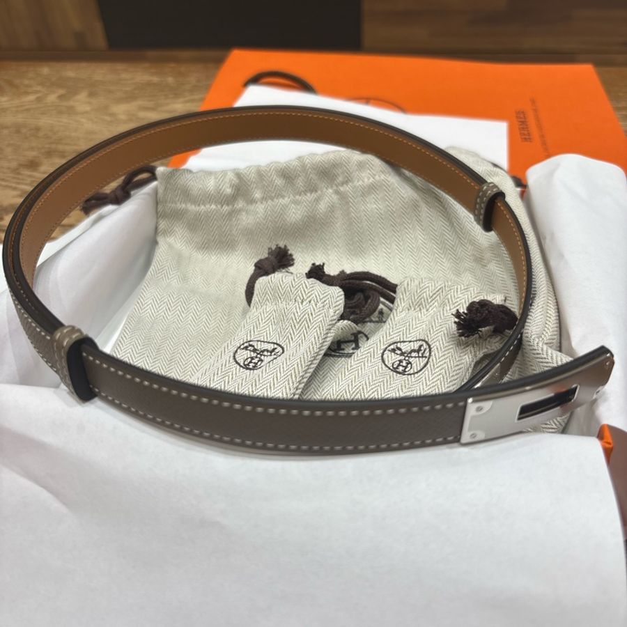 Hermes Kelly 18腰帶大象灰銀扣-2