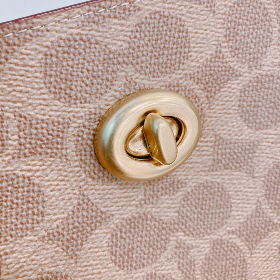 MS0656 Coach 蔻馳經典花紋單肩包包 Willow Signature Tote Canvas Tan-9