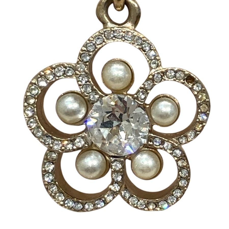 CHANEL 香奈兒 ARRIVAL CRYSTAL PEARL CC EARRINGS 山茶花流蘇水鑽珍珠耳針 合金-7
