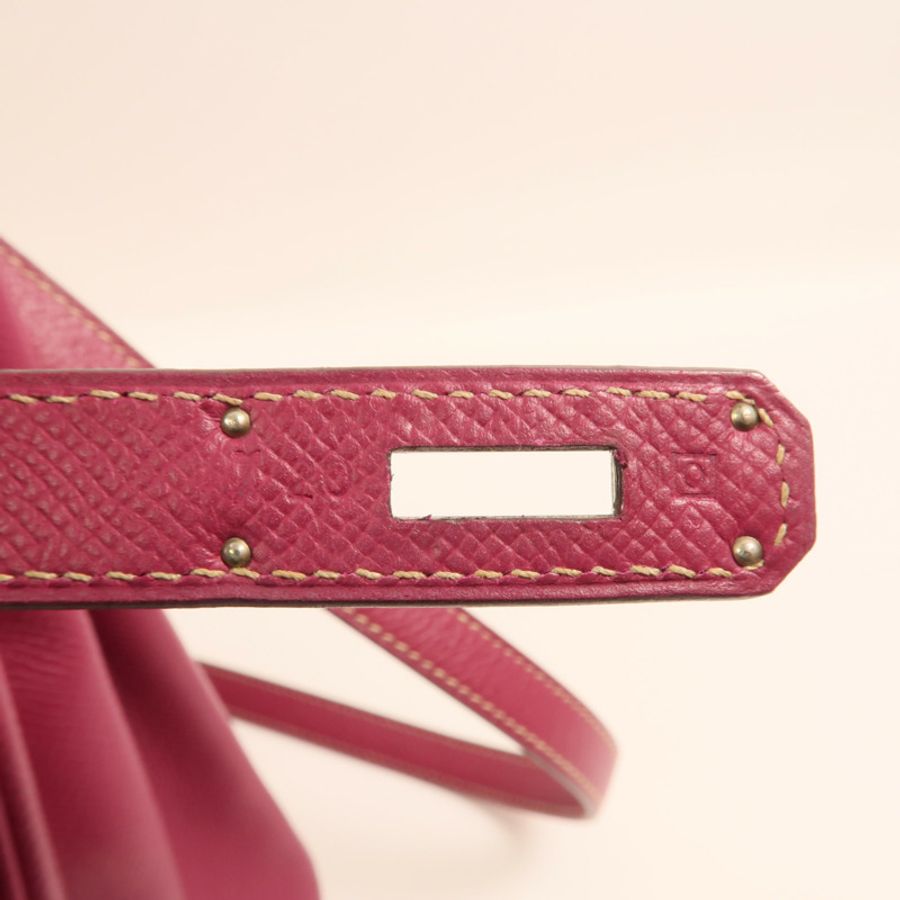 HERMES Epsom皮革Kelly 28銀扣手挽肩背兩用袋 Rose Tyrien/Rose Pourpre-6