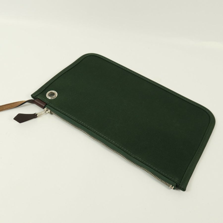 HERMES 帆布Herbag PM銀扣手挽肩背兩用袋Vert Anglais-16