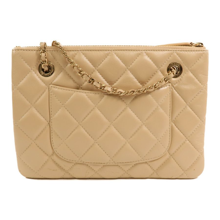 CHANEL 羊皮皮革Drawstring Double Zip Crossbody Bag金扣鏈帶肩背袋-1