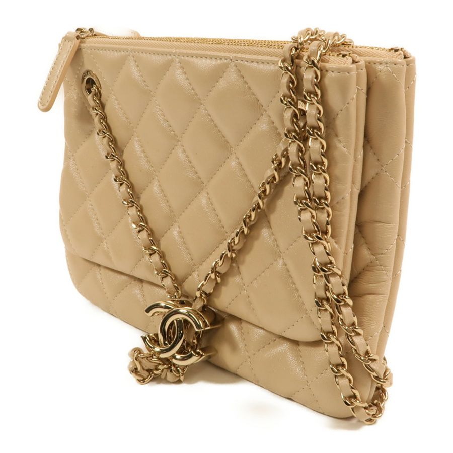 CHANEL 羊皮皮革Drawstring Double Zip Crossbody Bag金扣鏈帶肩背袋-2