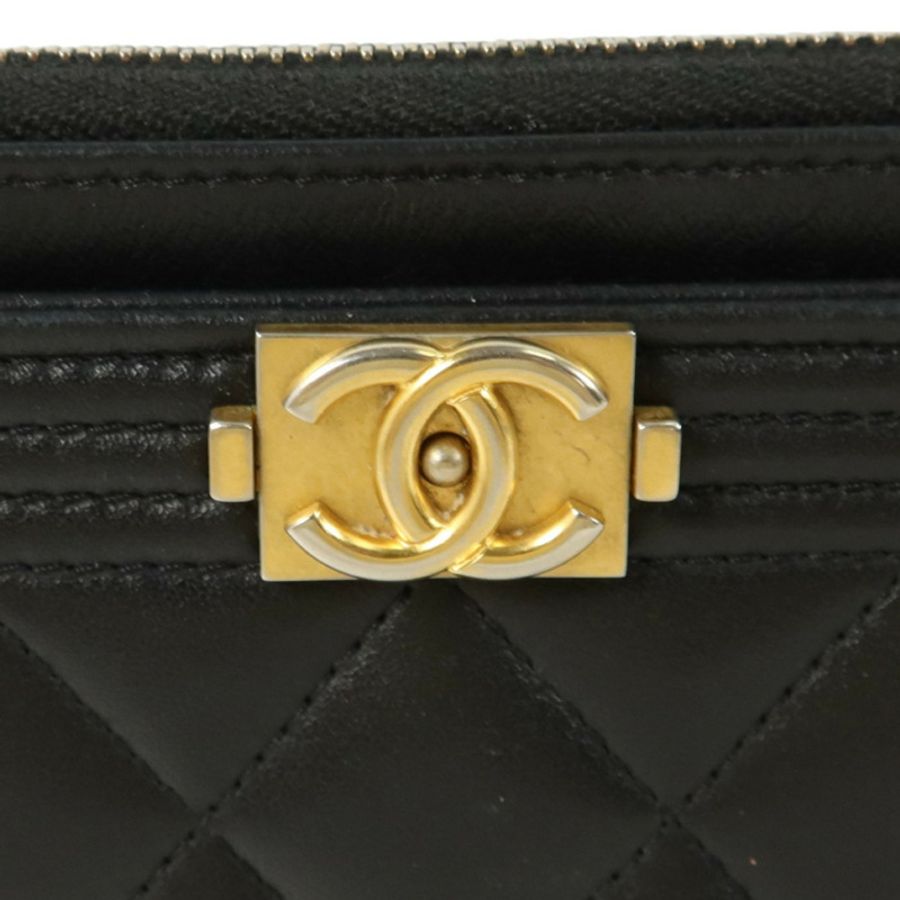 CHANEL 羊皮皮革Boy Chanel Zipper Long Wallet金扣長錢包-15