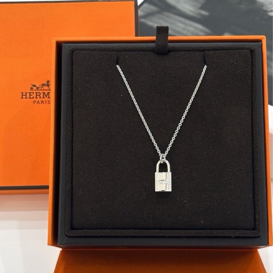 26年Hermes 愛馬仕Kelly cadenas白金鑲鑽H鎖項鍊38-40cm 超值好-2
