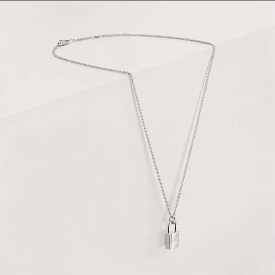 26年Hermes 愛馬仕Kelly cadenas白金鑲鑽H鎖項鍊38-40cm 超值好-4