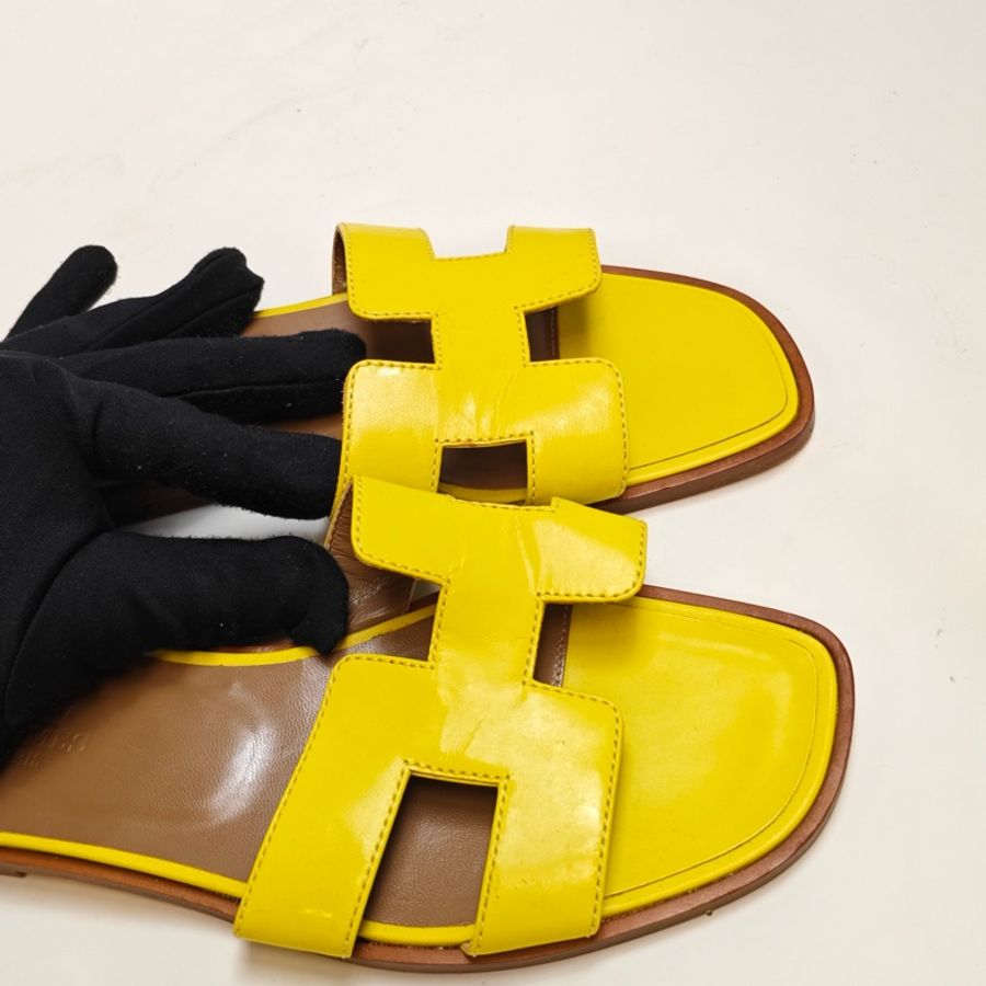 Hermes愛馬仕黃色H拖鞋-5