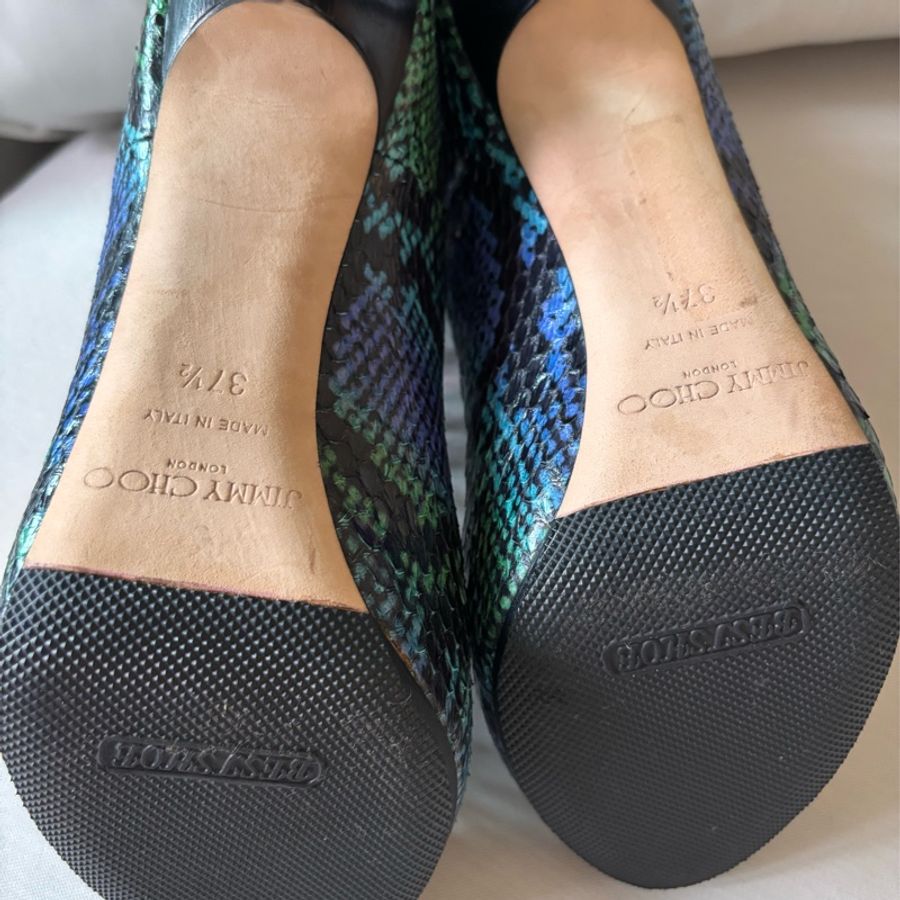Jimmy Choo 綠色蛇皮壓花高跟鞋尺寸 37 1/2-5