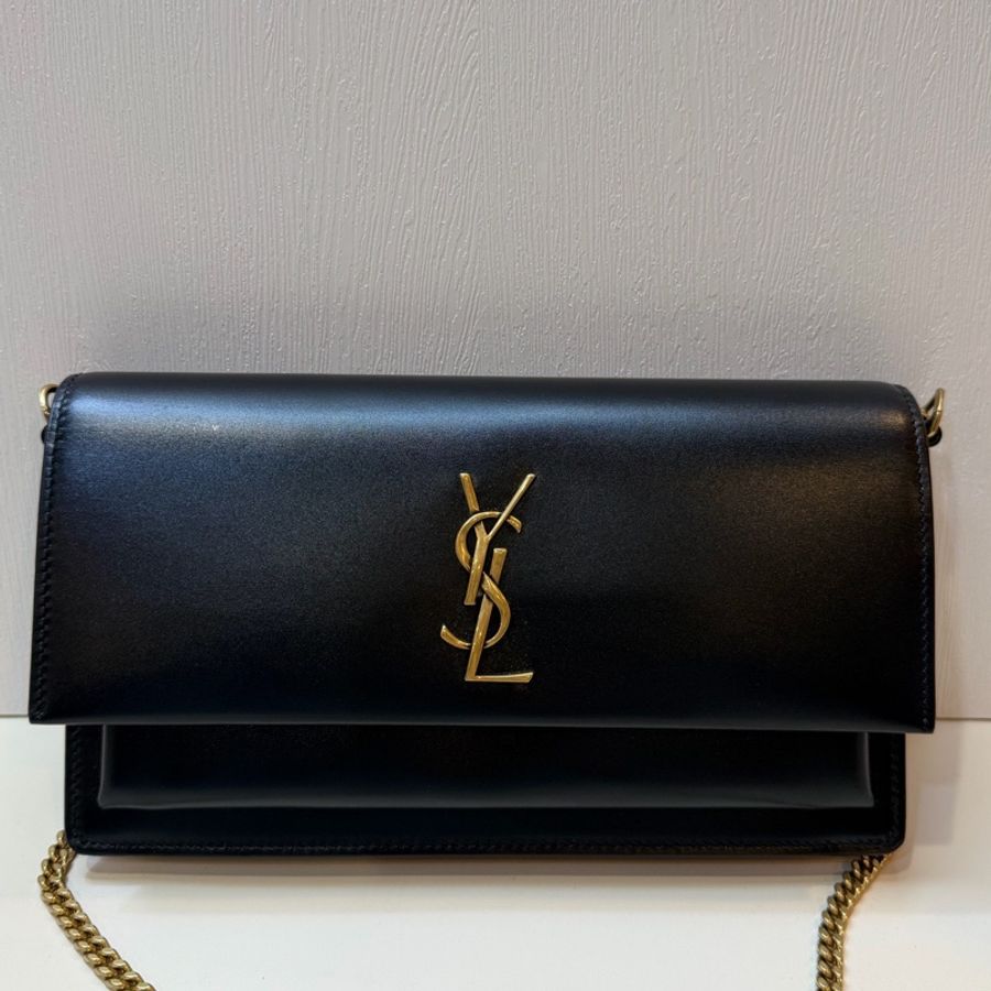 99新聖羅蘭 ysl 黑色 sunset box 日落包 信封包 單肩包 腋下包 22cm 24年。-0