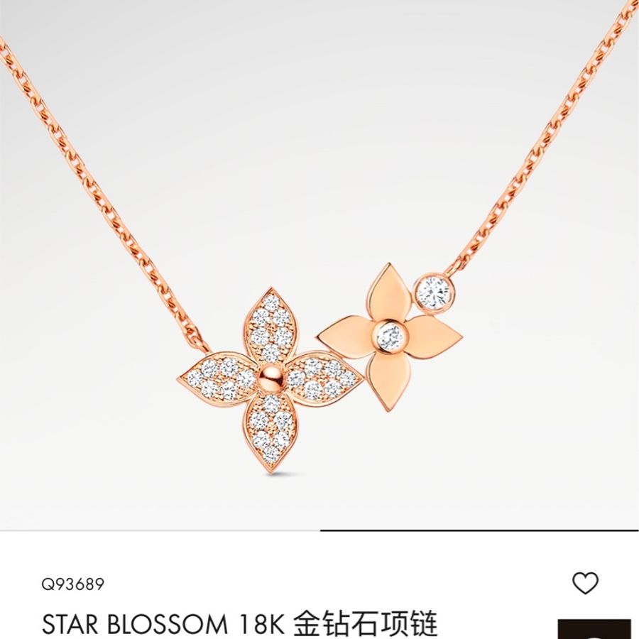 LV路易威登 Star Blossom系列 18K金滿鑽雙花四葉草花卉項鍊-8