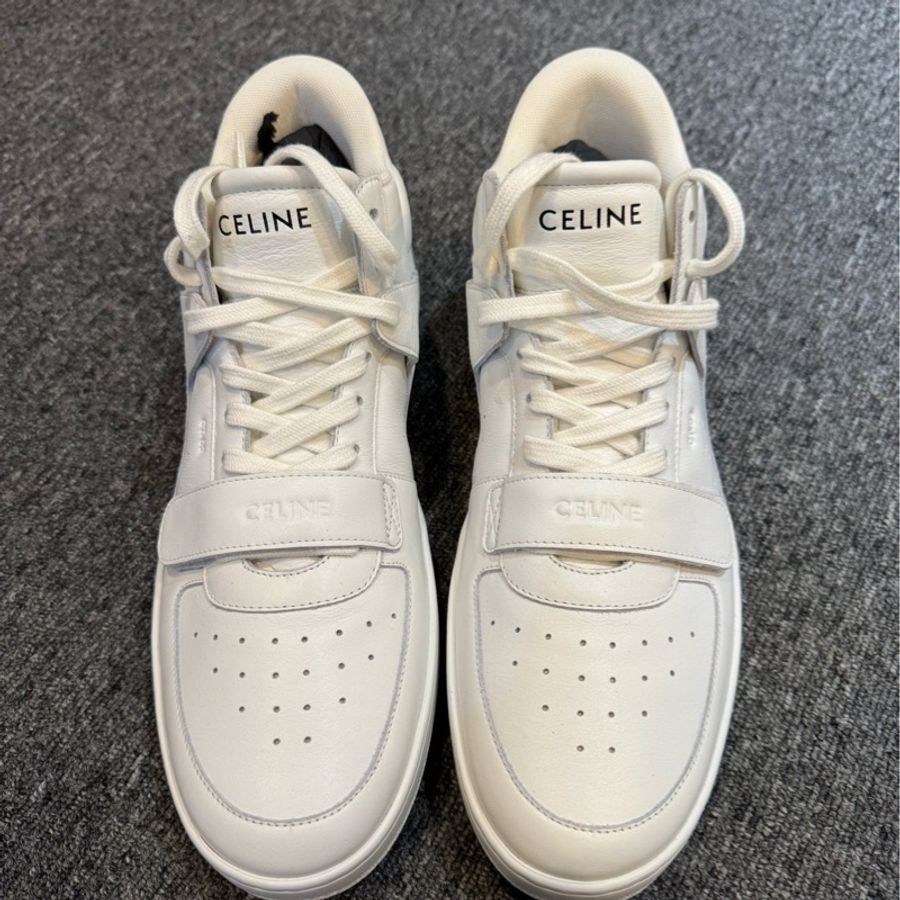 賽琳/Celine 全新CT-02 牛皮革 透氣耐磨防滑 中幫運動板鞋 螢光白 44碼-1