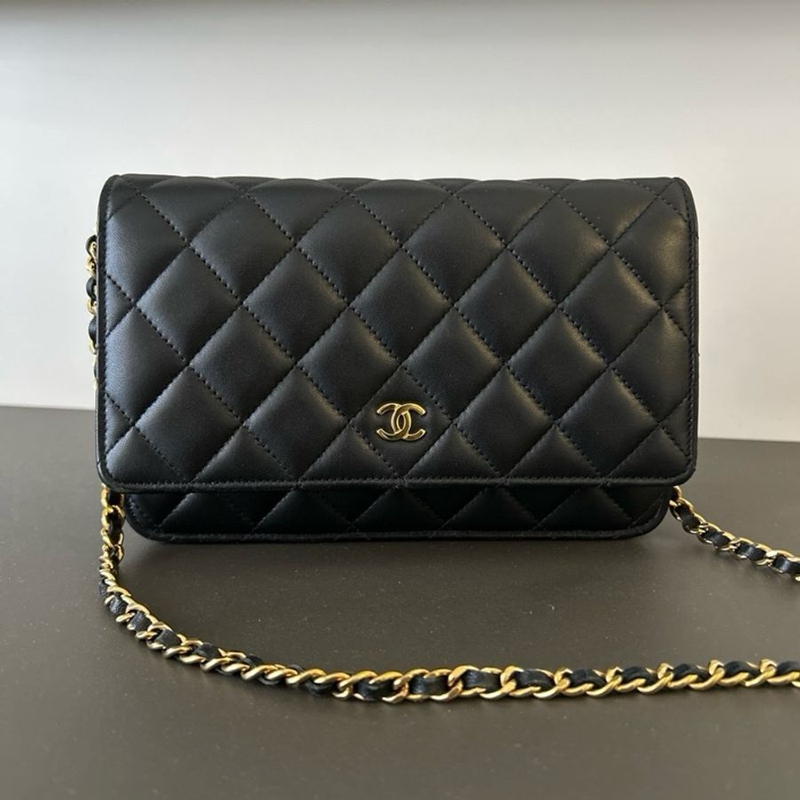 CHANEL WOC 香奈兒 經典鏈子皮夾 黑金羊-3