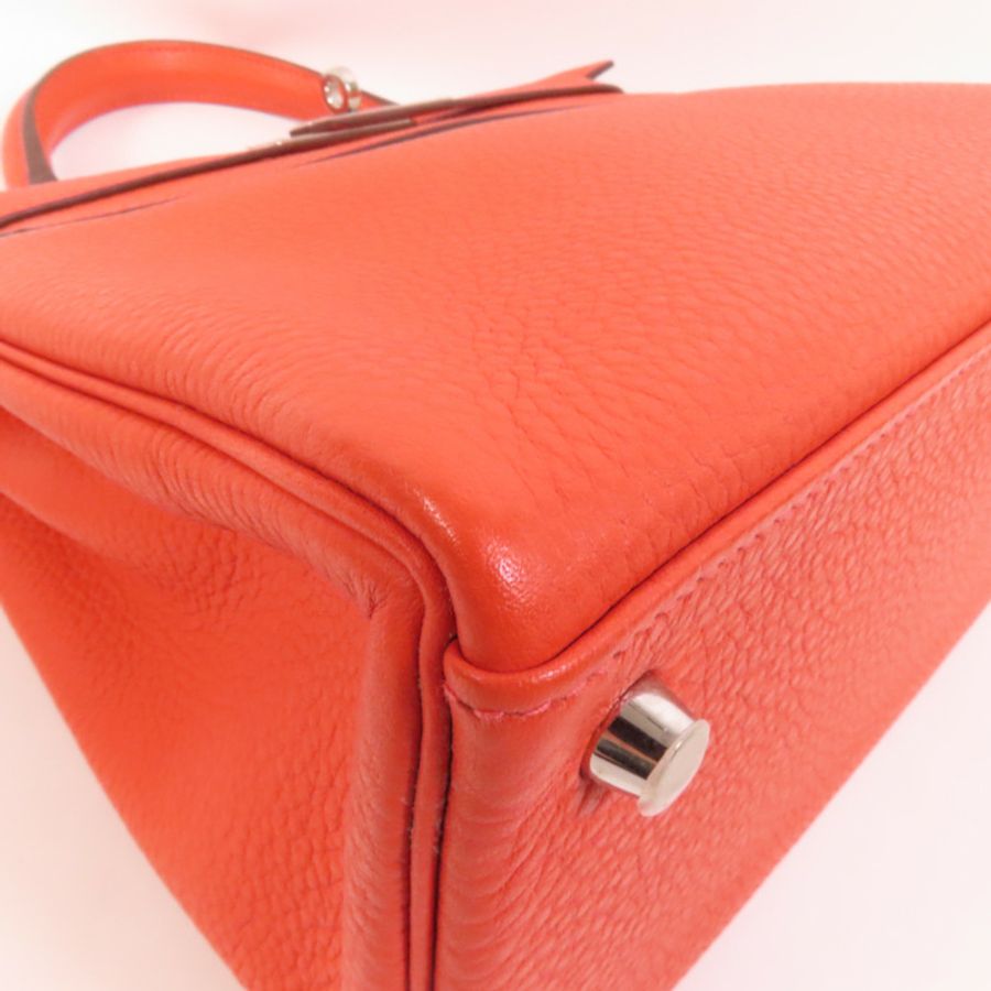 HERMES Clemence皮革Kelly 28銀扣手挽肩背兩用袋Rouge Pivoine-14