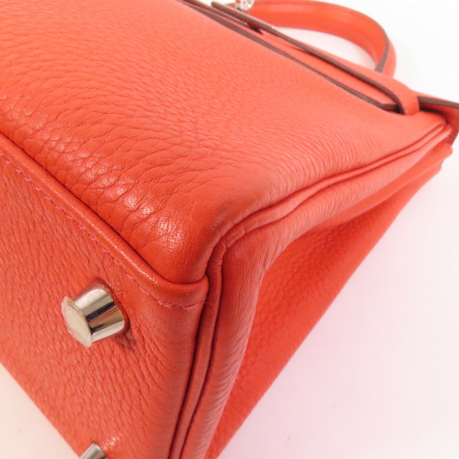 HERMES Clemence皮革Kelly 28銀扣手挽肩背兩用袋Rouge Pivoine-15