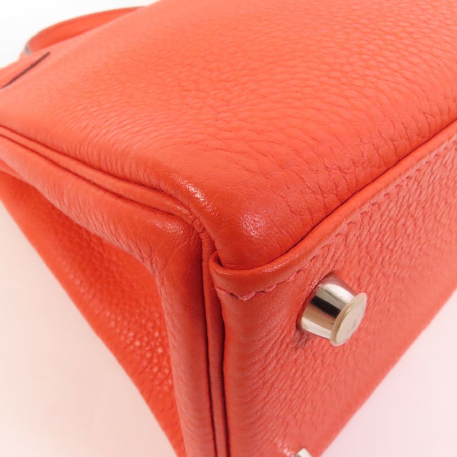 HERMES Clemence皮革Kelly 28銀扣手挽肩背兩用袋Rouge Pivoine-16