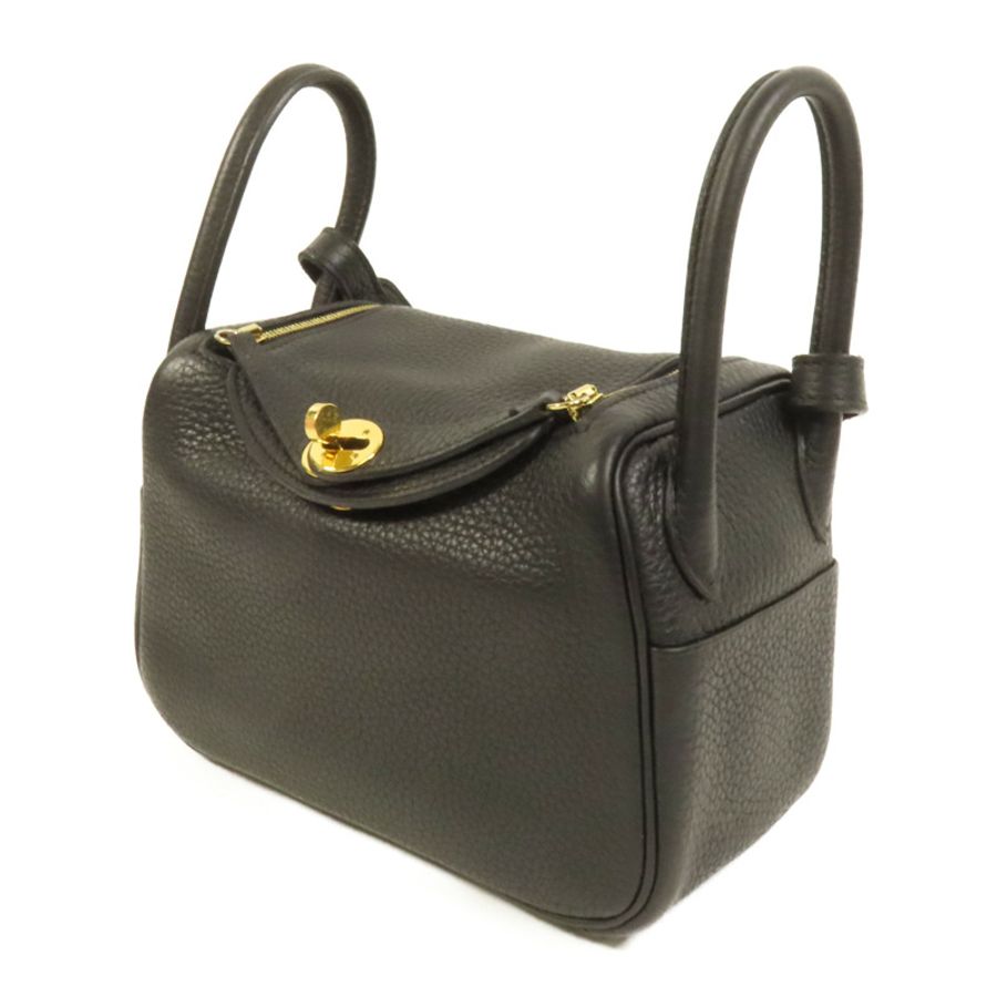 HERMES Clemence皮革Mini Lindy金扣手挽肩背兩用袋Noir-2