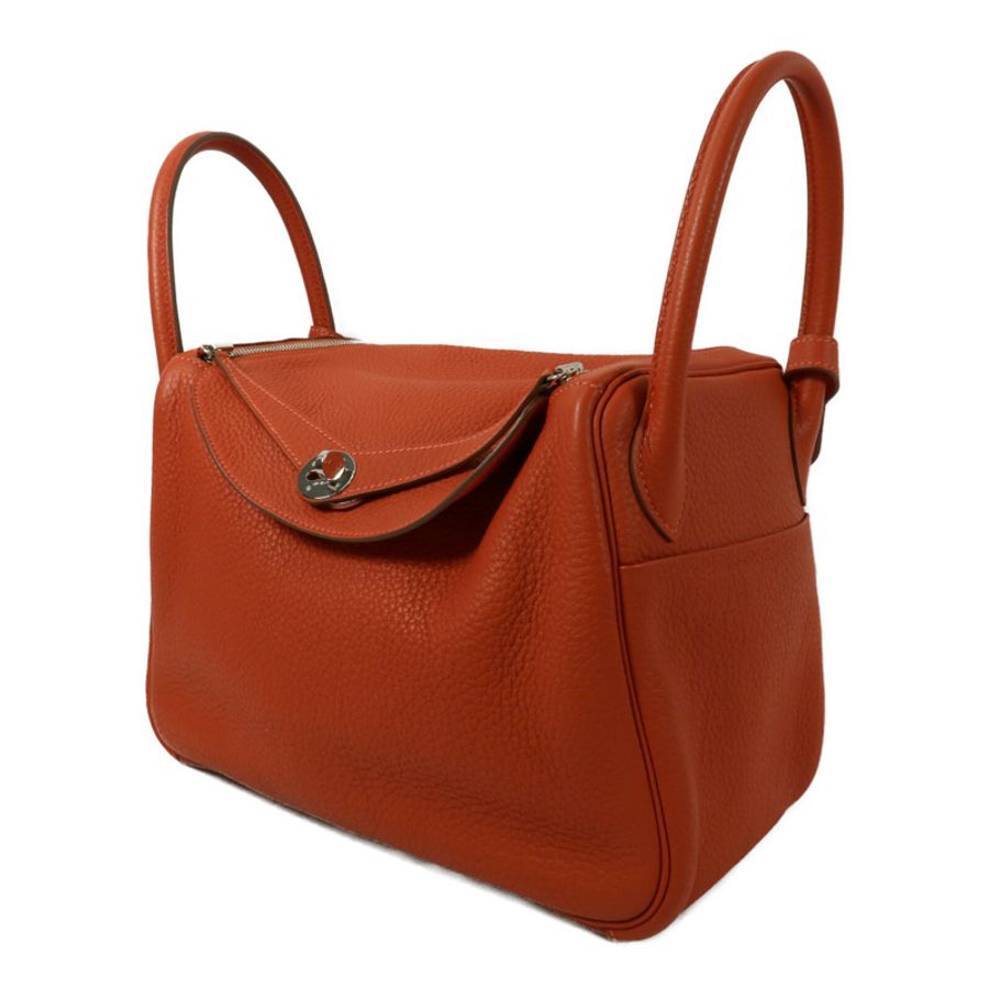 HERMES Clemence皮革Lindy 30手挽肩背兩用袋Orange Poppy-2