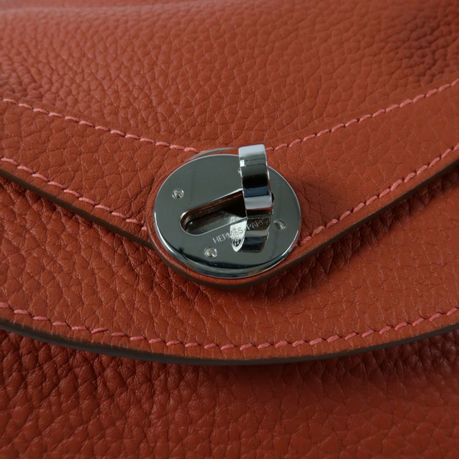 HERMES Clemence皮革Lindy 30手挽肩背兩用袋Orange Poppy-8