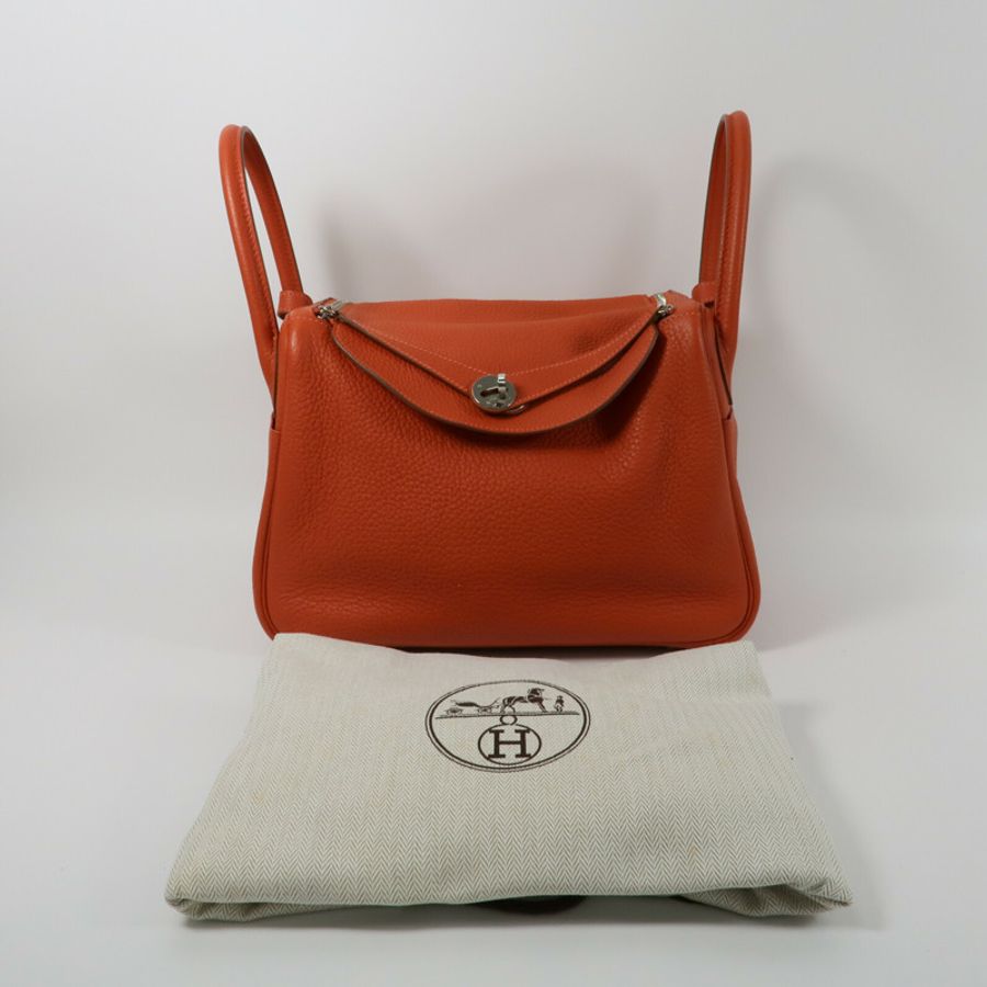 HERMES Clemence皮革Lindy 30手挽肩背兩用袋Orange Poppy-9