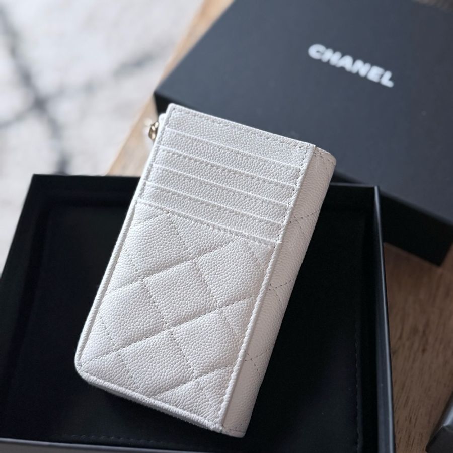 Chanel 白色L型拉鏈卡夾零錢包 全新全配-1