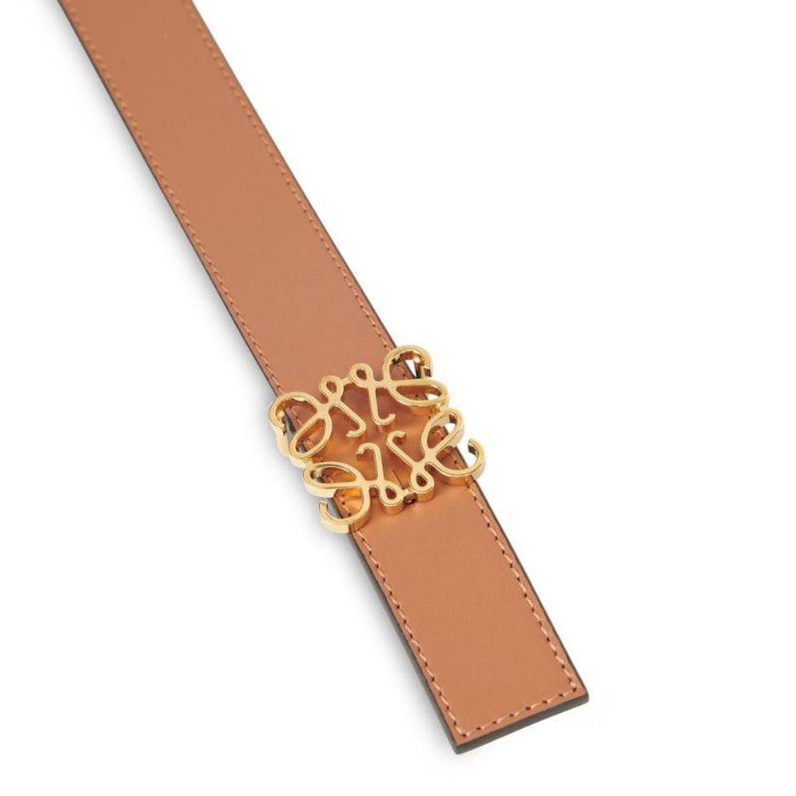 【LOEWE 羅威】Anagram 雙面 皮帶 2.8公分寬 棕褐色 黑色 金色-1