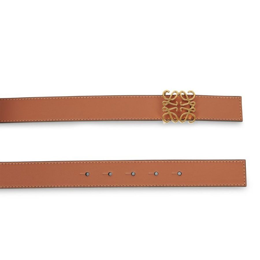 【LOEWE 羅威】Anagram 雙面 皮帶 2.8公分寬 棕褐色 黑色 金色-2