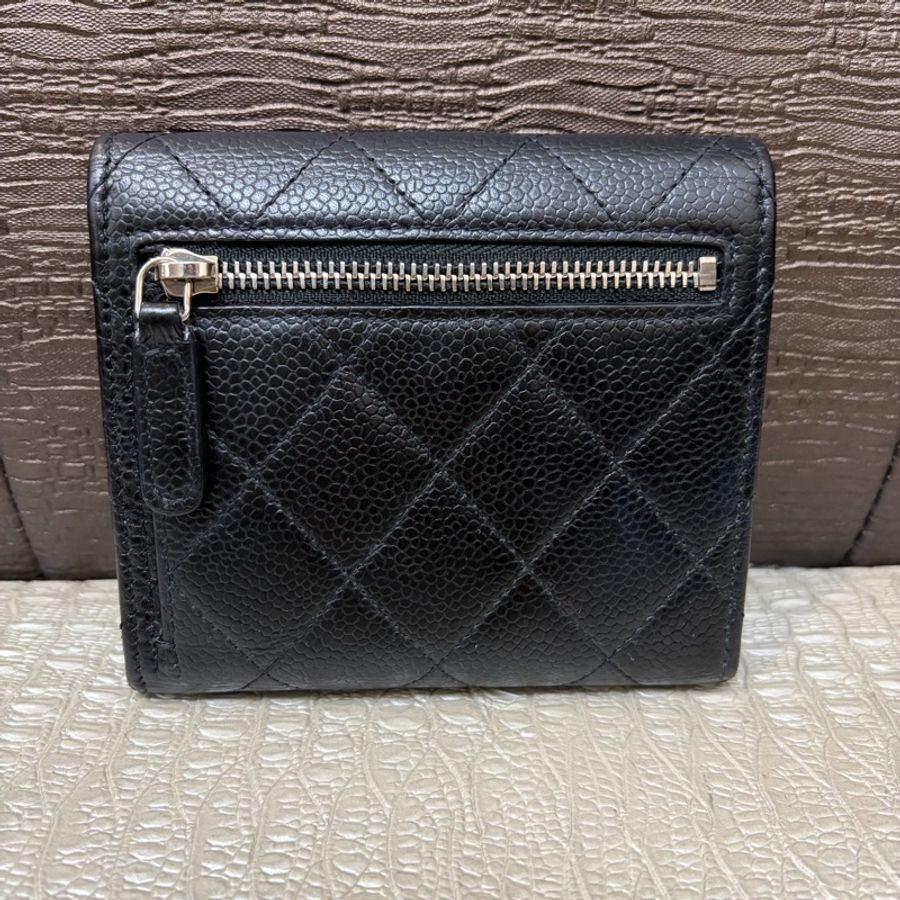 Chanel 黑荔枝牛皮銀釦三折短夾AP0231-1