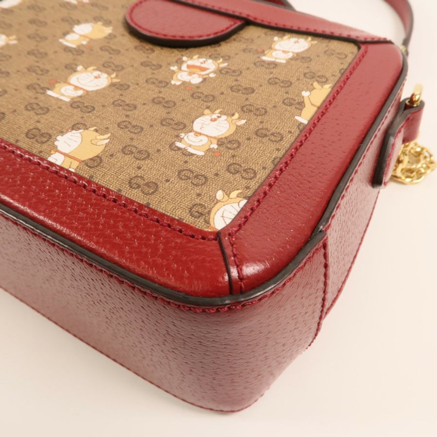 GUCCI 塗層帆布Doraemon Micro GG Supreme鏈帶手挽肩背兩用袋-12
