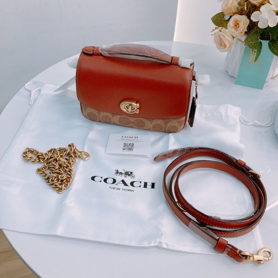 MS0663 Coach Cassie 17 Signature 3-Way Bag Canvas and Calfskin Tan x GHW-18