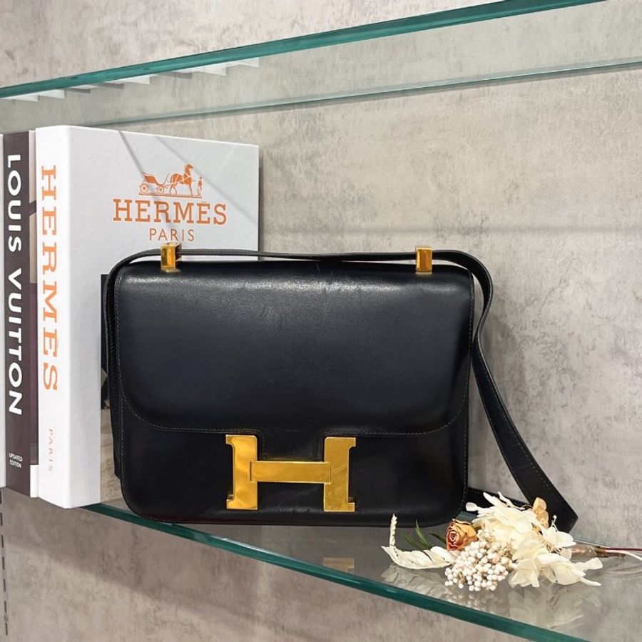 Hermes 愛馬仕 黑金全皮24公分康康包-0